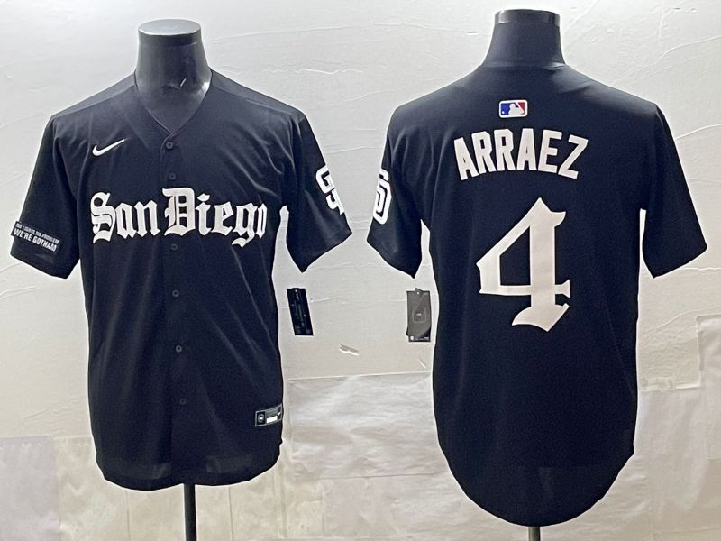 Men 2025 San Diego Padres #4 Arraez Black Five generations Joint Name Nike MLB Jersey style 2